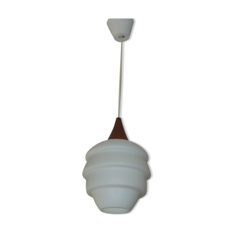 Suspension Philips en opaline et teck des années 60