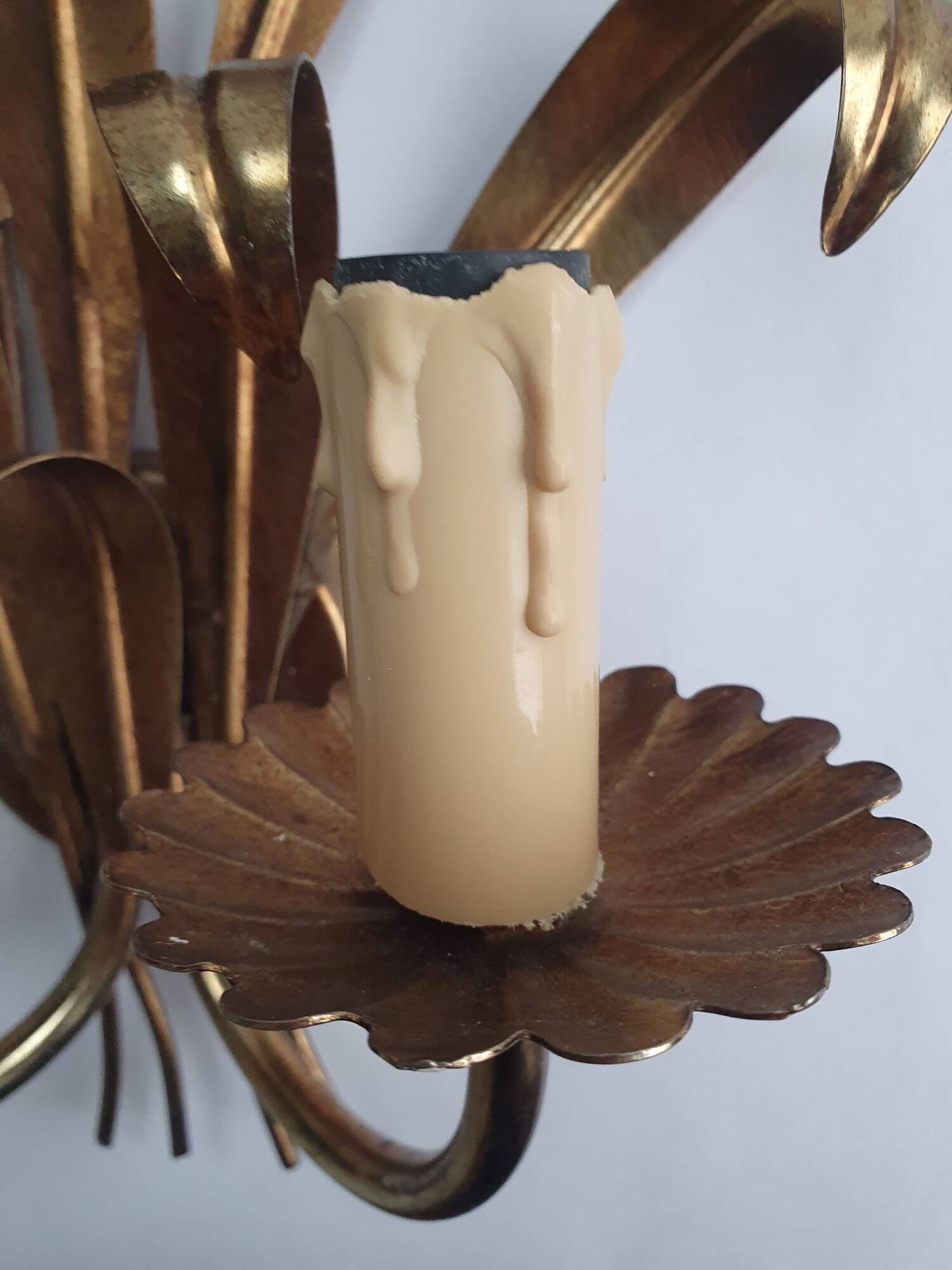 Pair of antique gold wall sconces with wheat ear motif