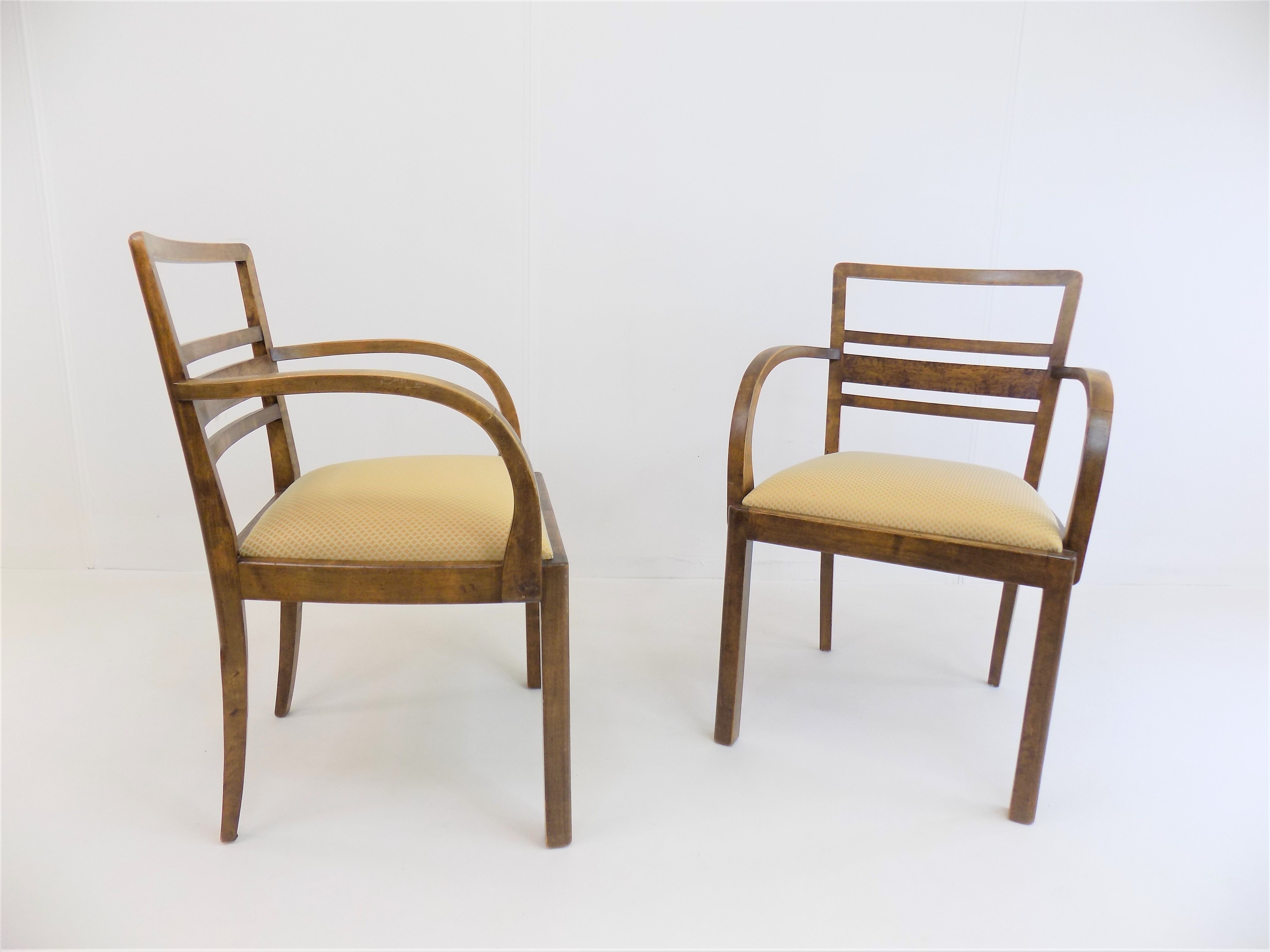 Set of 2 Art Deco chairs in birch burl