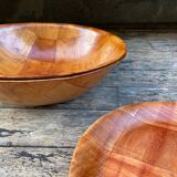 Set of woven wooden tableware