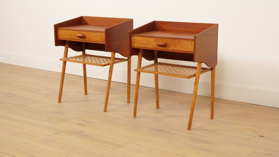 Ensemble de tables de chevet vintage danoises | Teck et chêne | Vintage