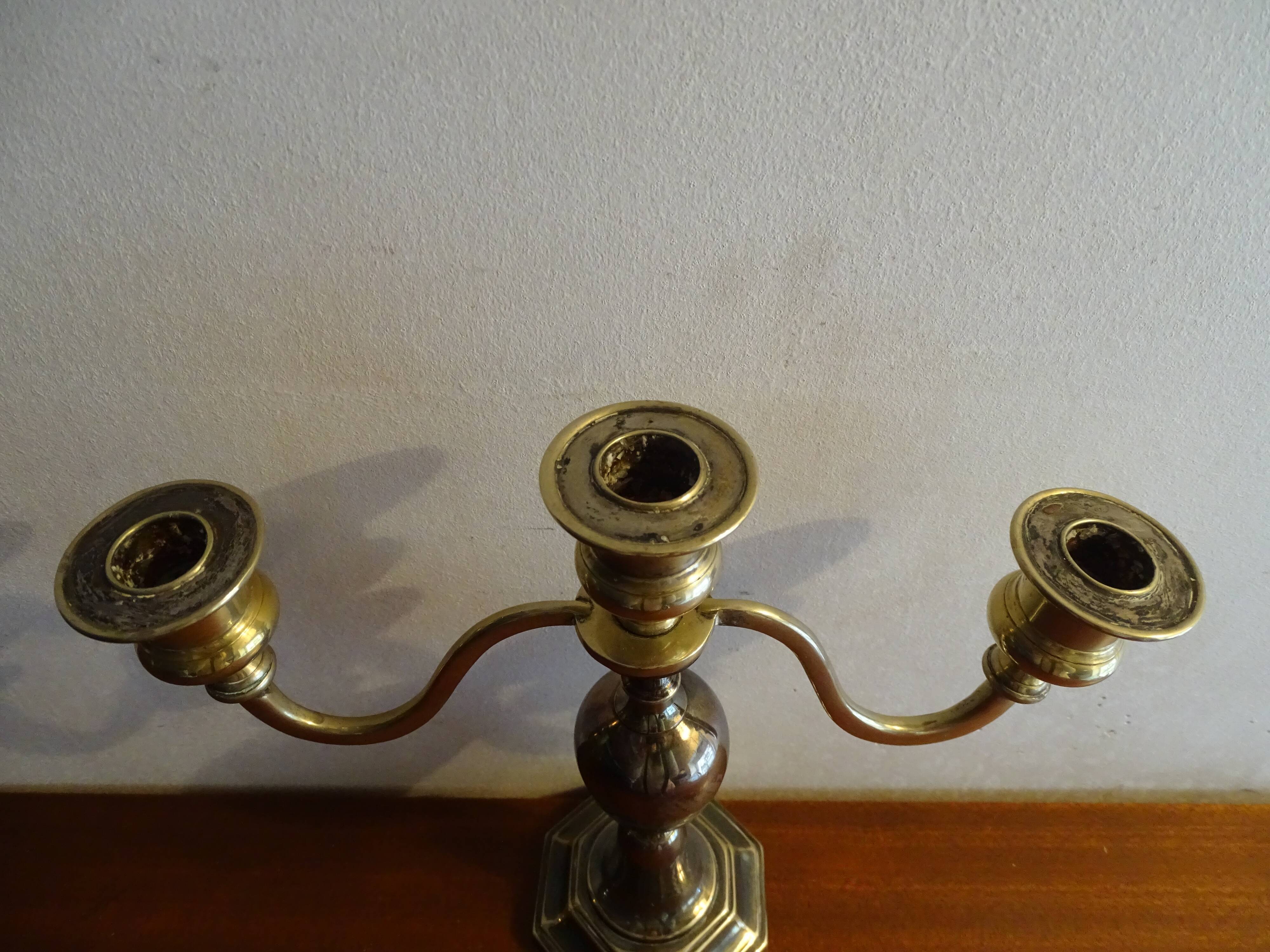Candle holder 3 lights silver metal EPNS old