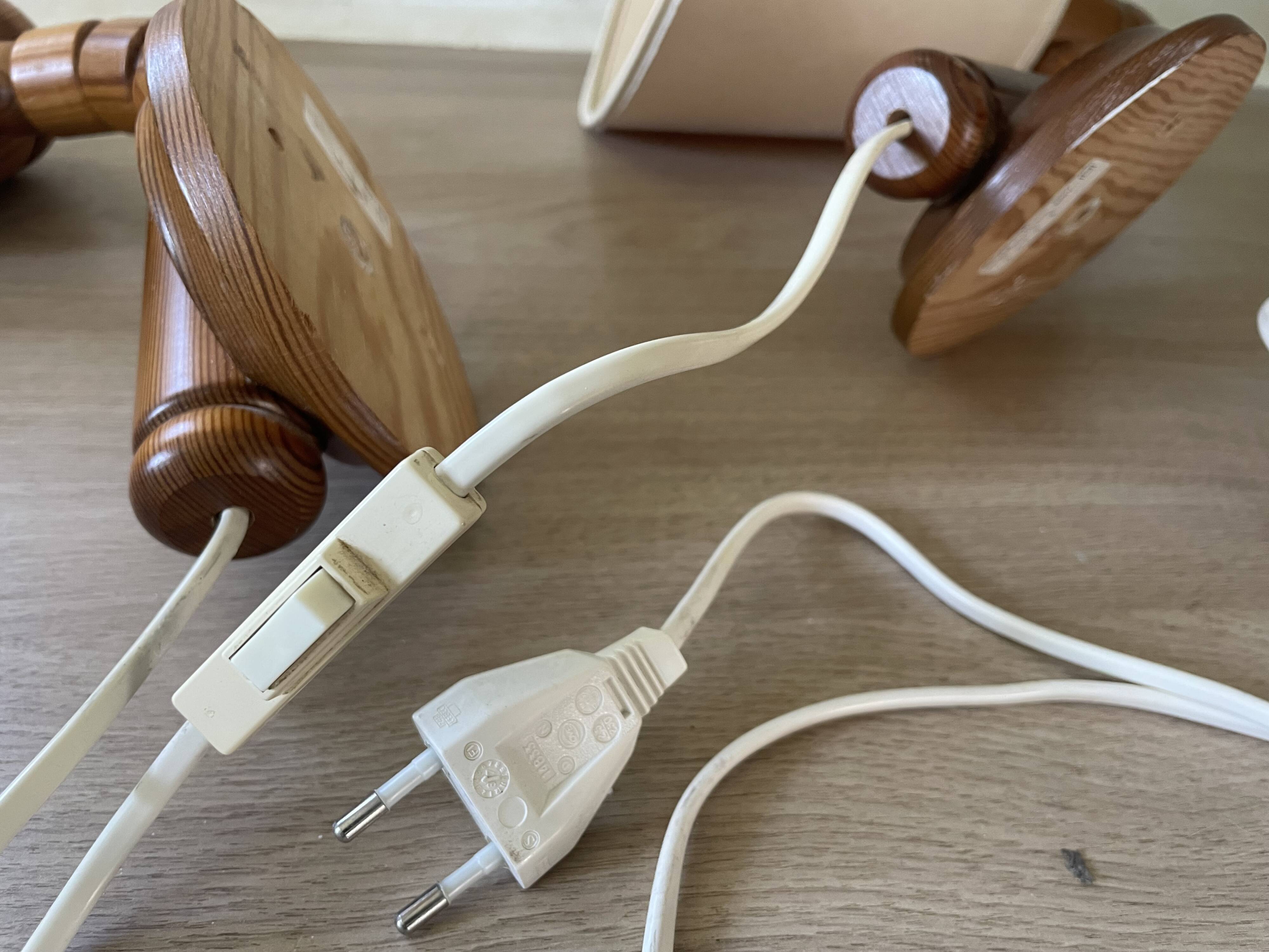 Pair of articulated Scandinavian wall lights SOLBACKEN in vintage wood
