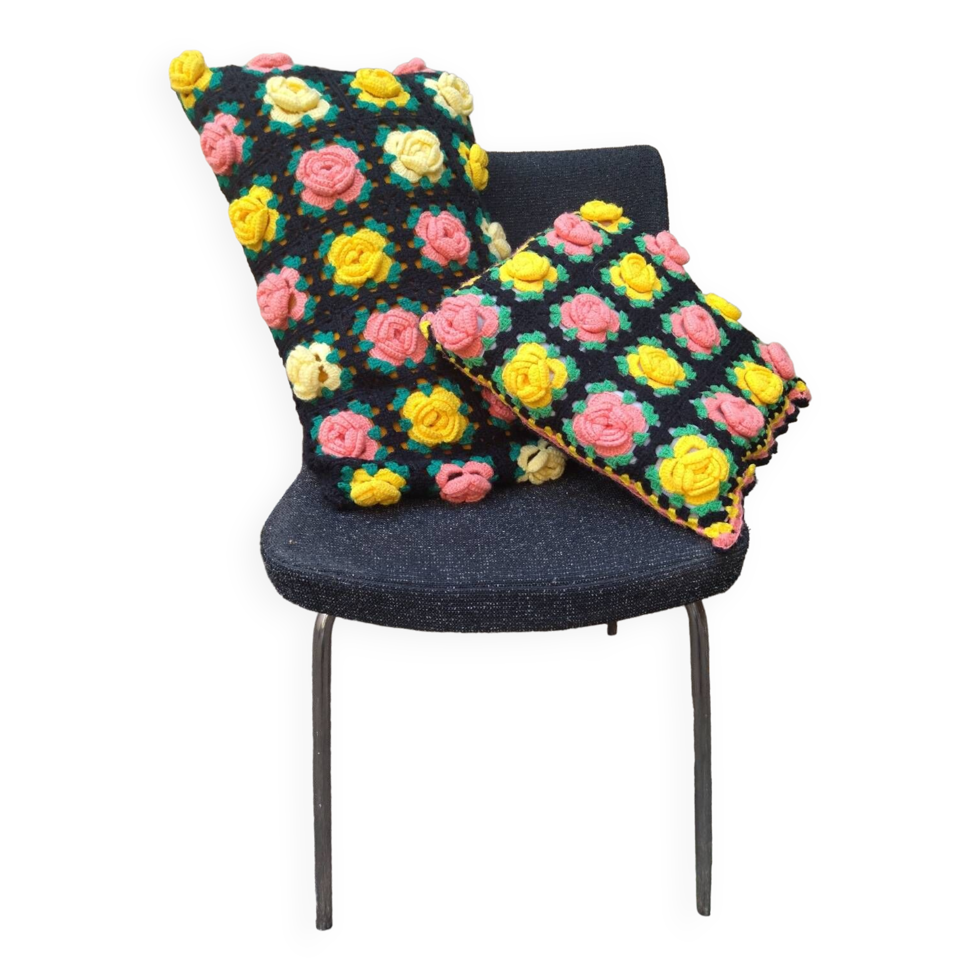 Set of vintage crochet cushions