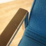 Cantilever chair with chrome metal armrests & blue wool