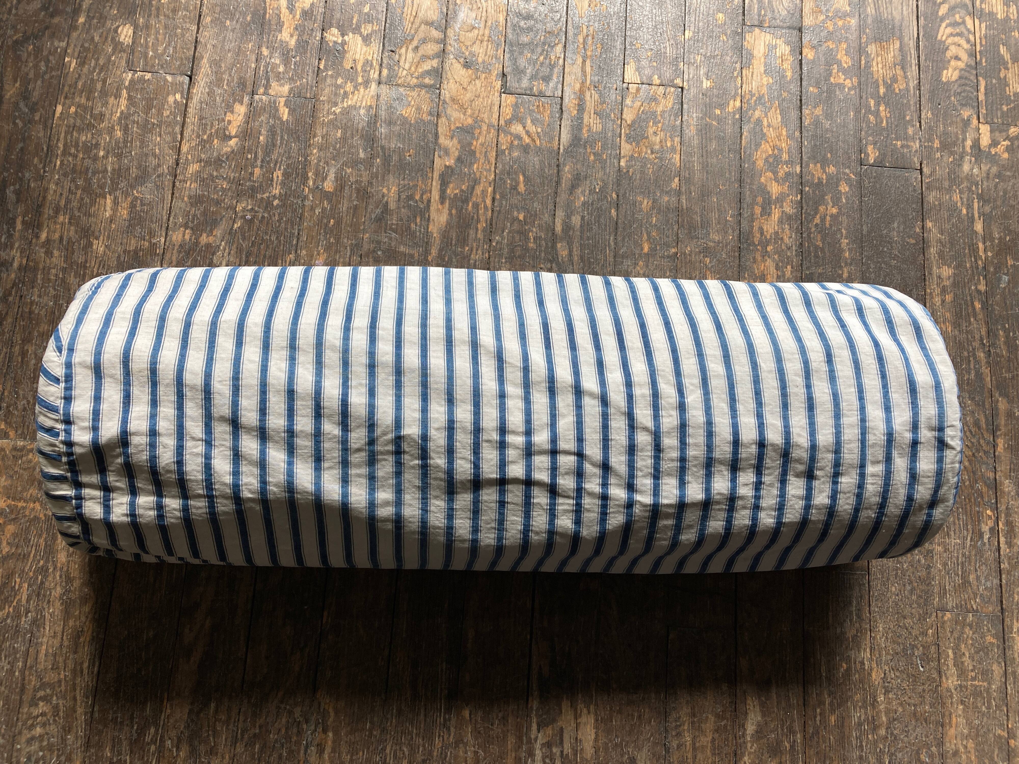 19th century canvas duffel cushion ticking mattress filled with feathers