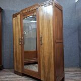 three-door wardrobe in fruitwood veneer, Art Deco style