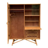 Armoire rotin et pieds compas 1960