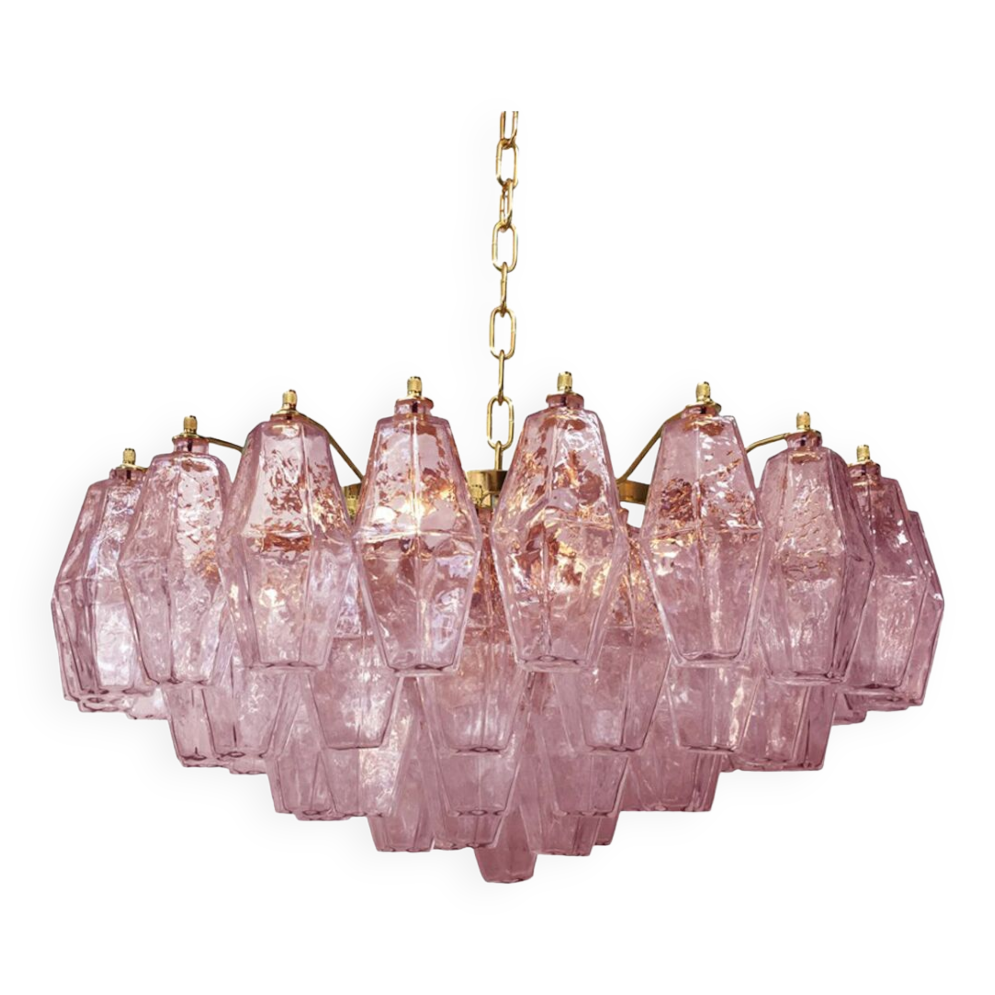 Pink “poliedri” murano glass chandelier