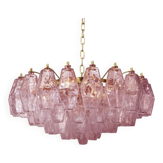 Pink “poliedri” murano glass chandelier