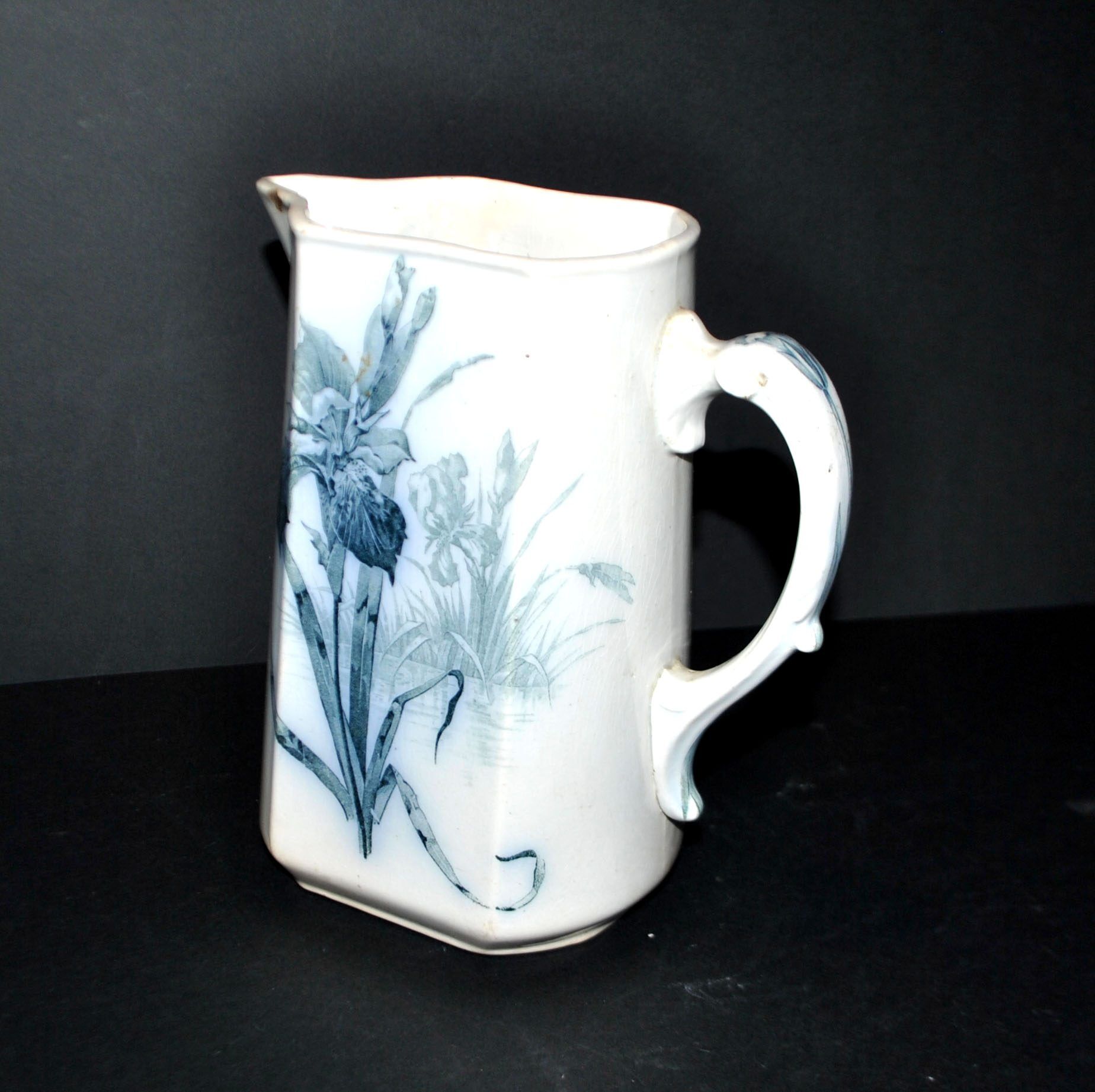 Antique Art Nouveau iris flower earthenware pitcher by Villeroy & Boch Wallerfangen