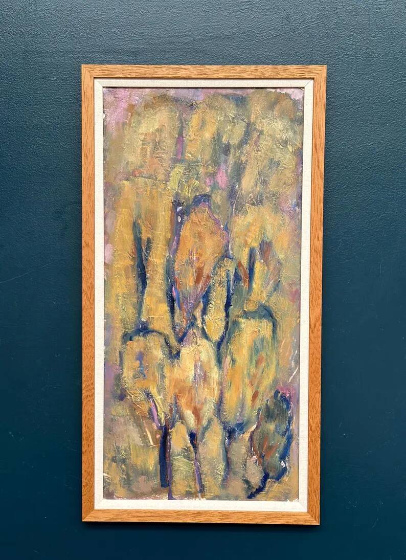 Large Swedish Oil on Panel – "Green Composition" – Signed – Vintage and Recently Framed – 77 × 41 cm (30.3 in × 16.1 in)