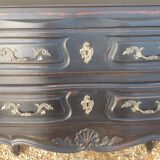Louis XV style scriban bookcase in black and Basque red patinated cherry wood