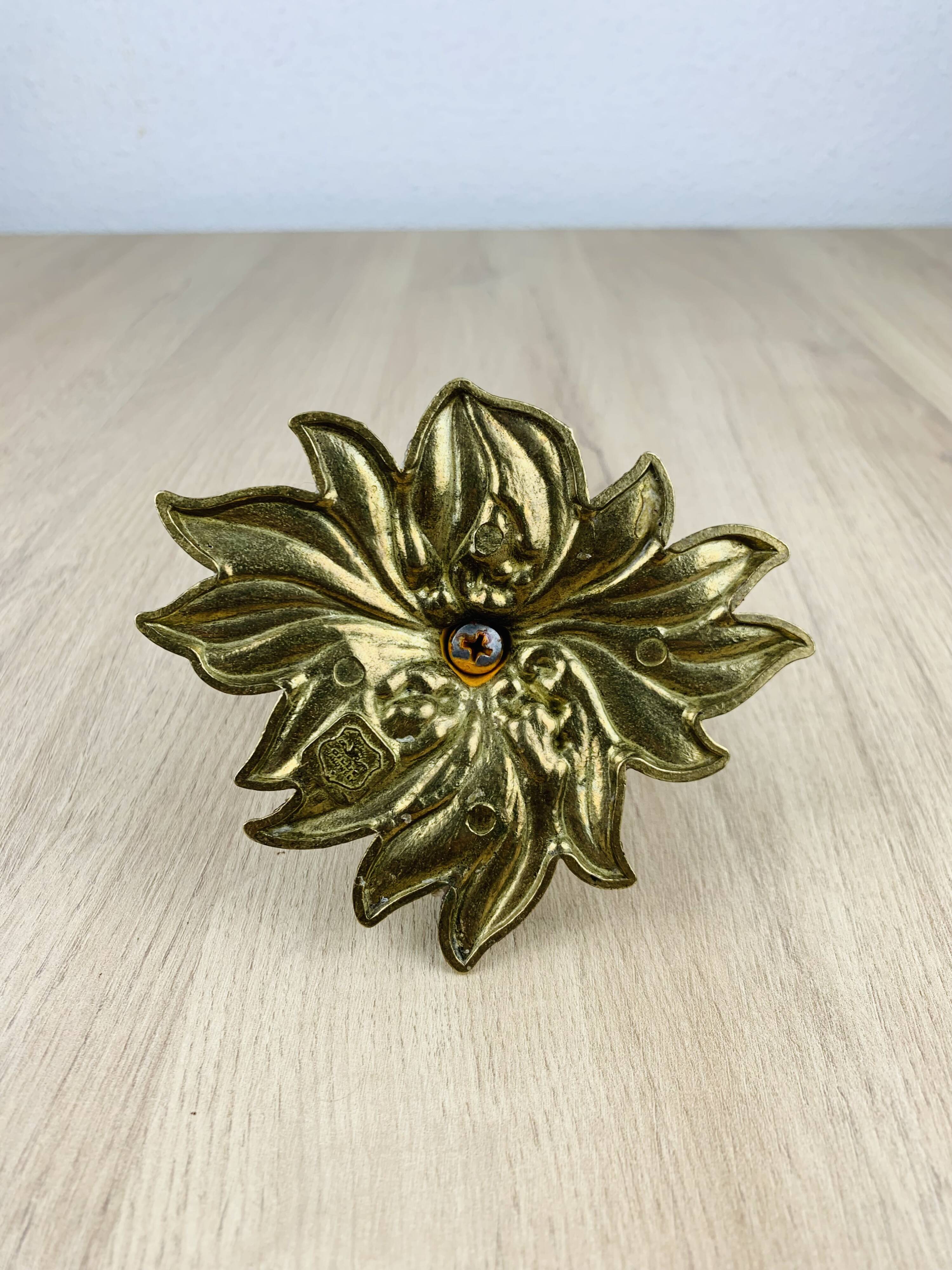 Golden brass flower candlestick, vintage