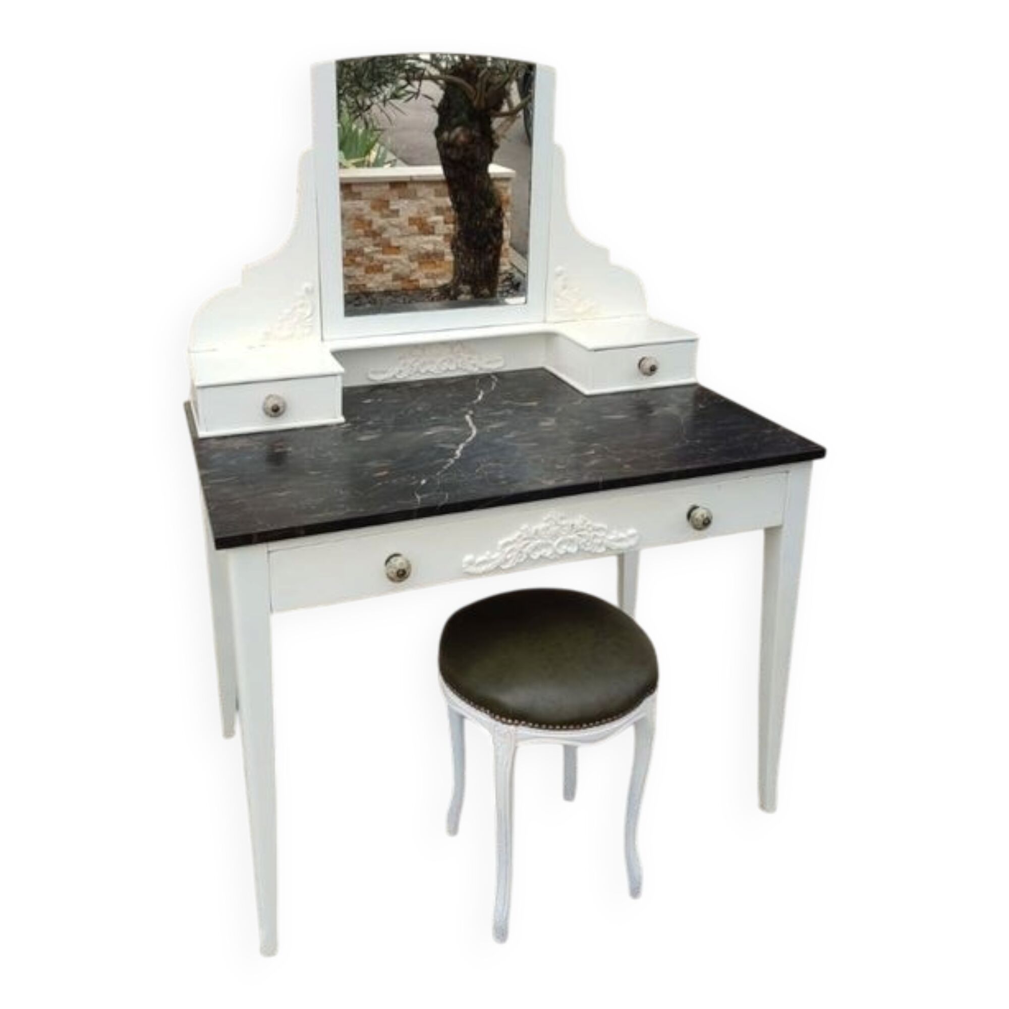 Marble top dressing table with stool