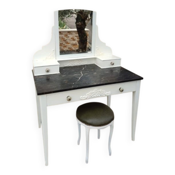 Coiffeuse plateau marbre avec tabouret