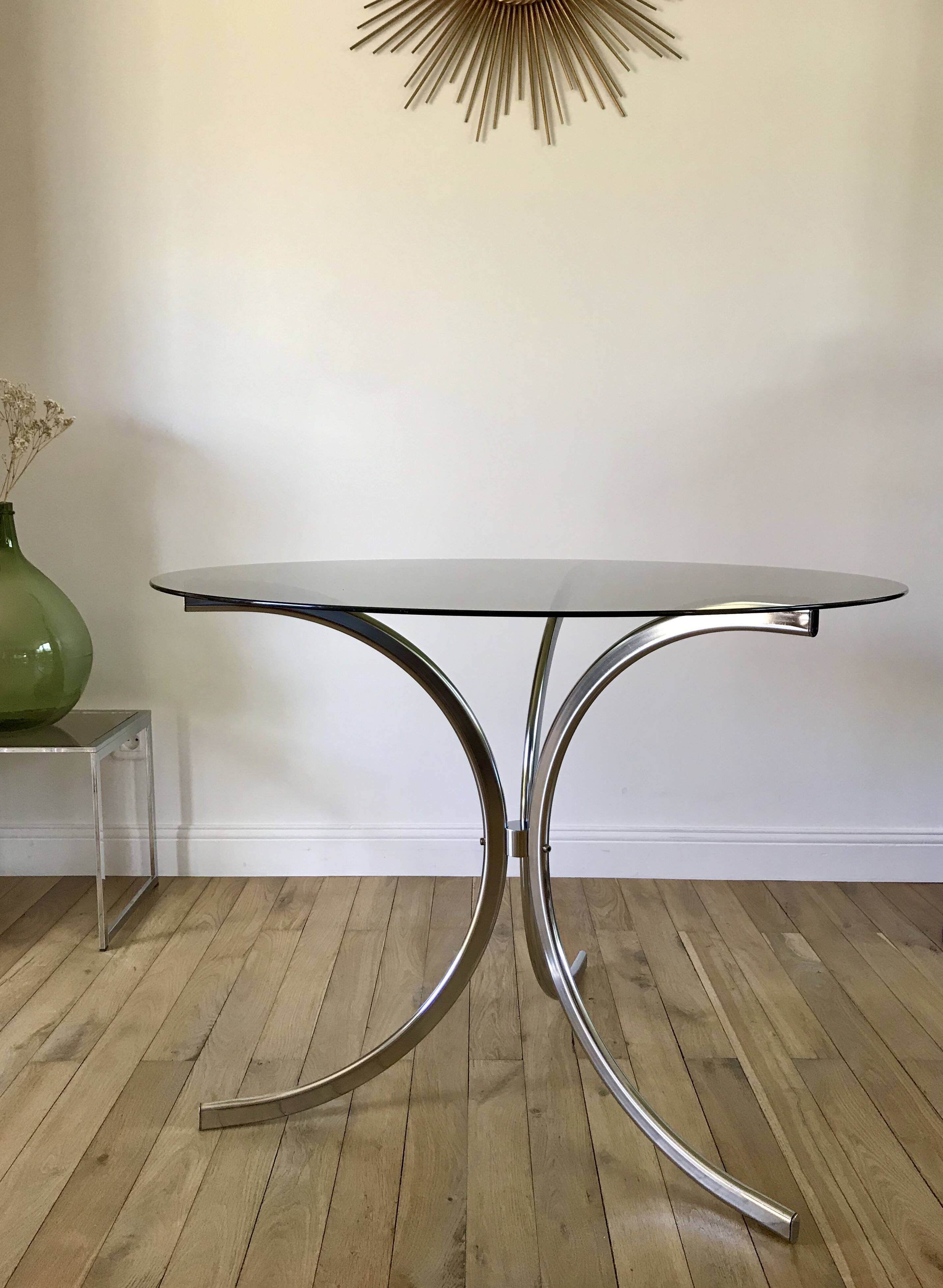 70s design chrome and smoked glass dining table