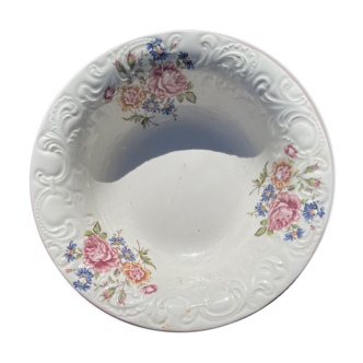 White salad bowl with relief and pink flowers