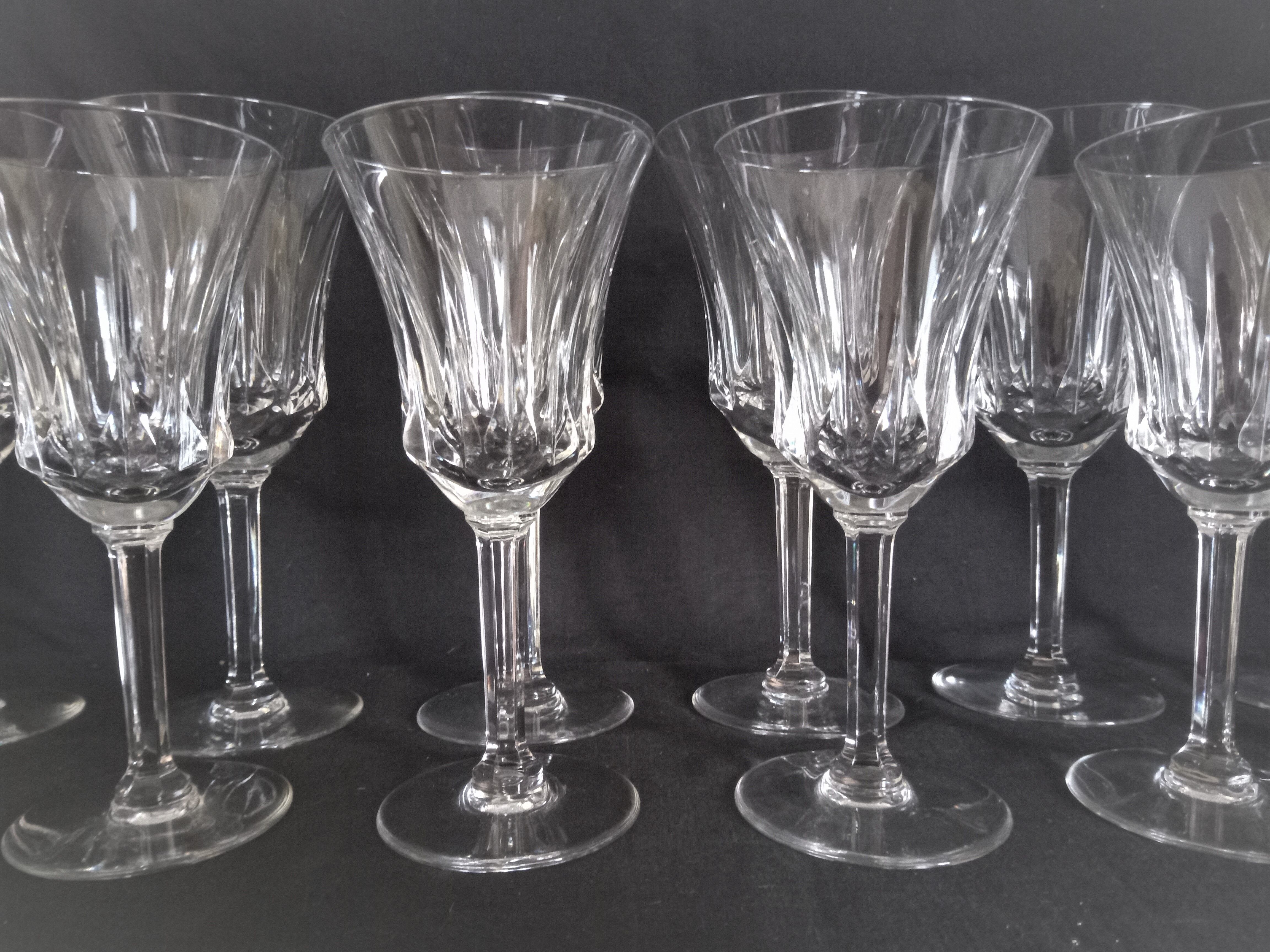 Set of 6 water glasses and 6 wine glasses in cut crystal Val Saint Lambert