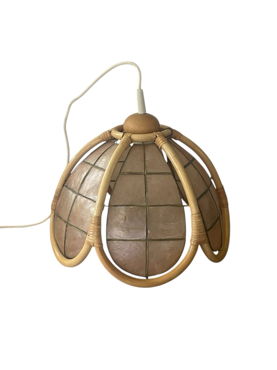 Vintage mother-of-pearl and rattan pendant light