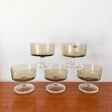 Lot de 5 coupes à champagne en verre fumé luminarc années 70