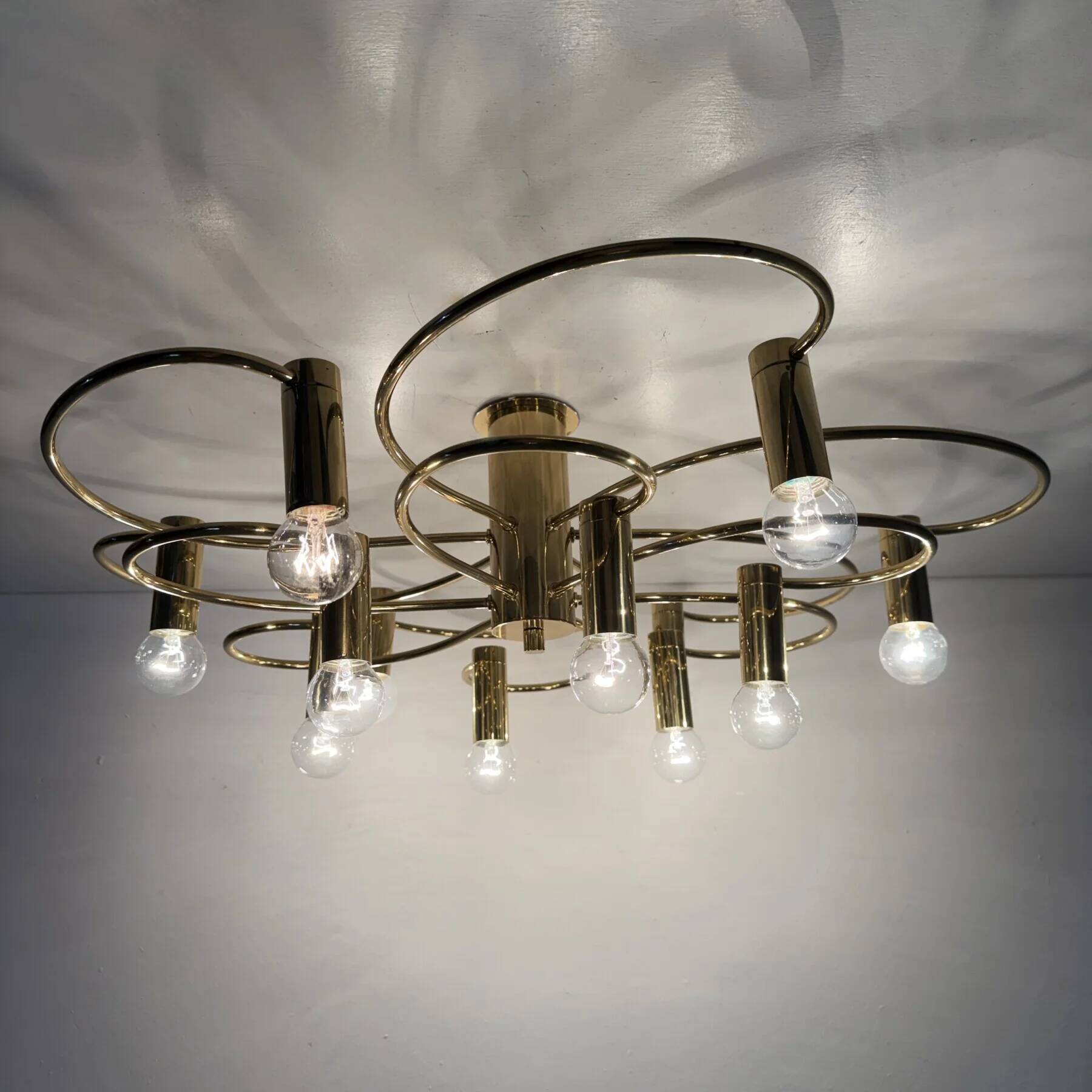 Leola sculptural brass 12-light ceiling or wall flush mount, 1970s