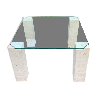Vintage coffee table in travertine and glass