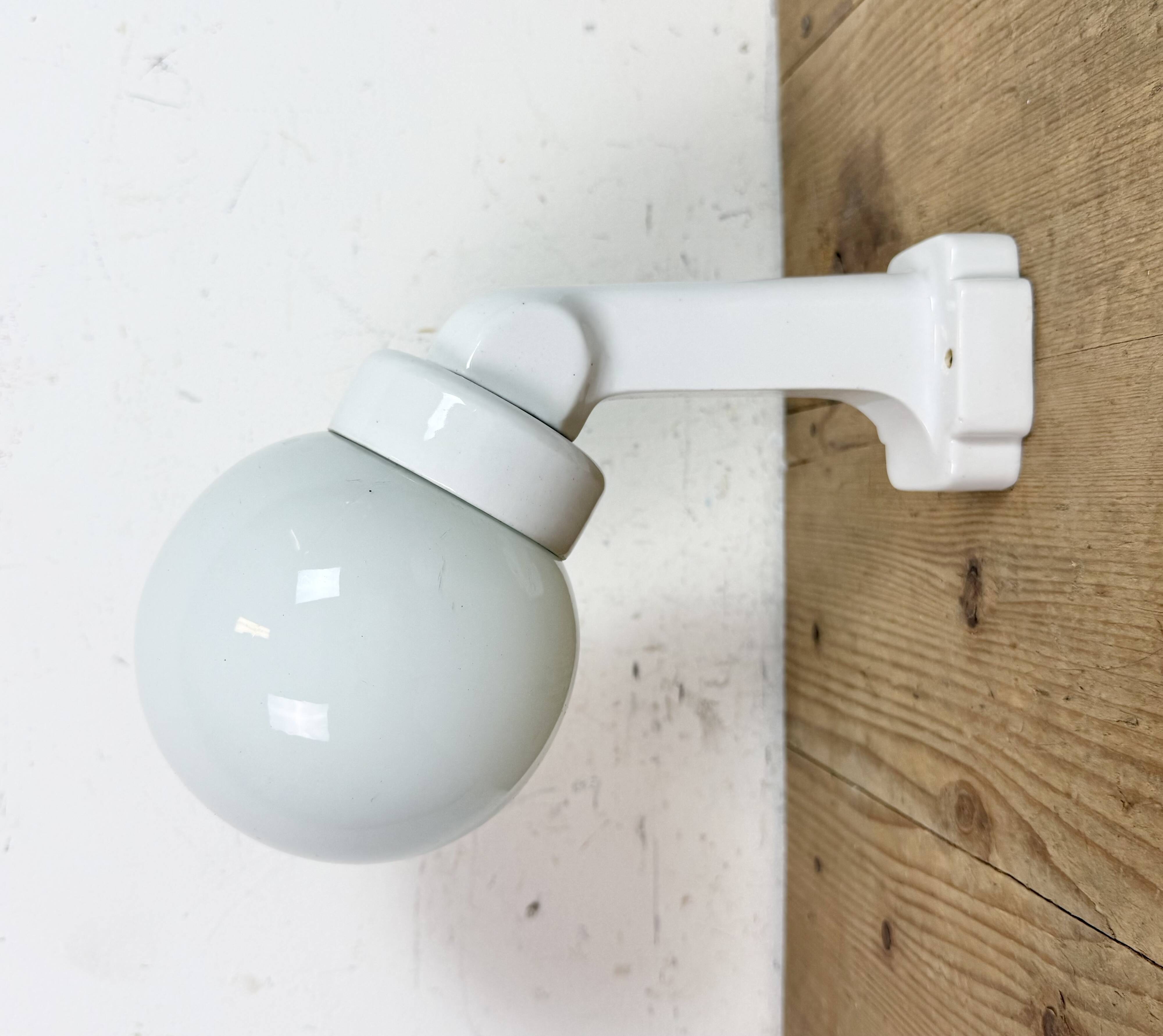 Vintage White Porcelain Wall Light with Milk Glass, 1950s