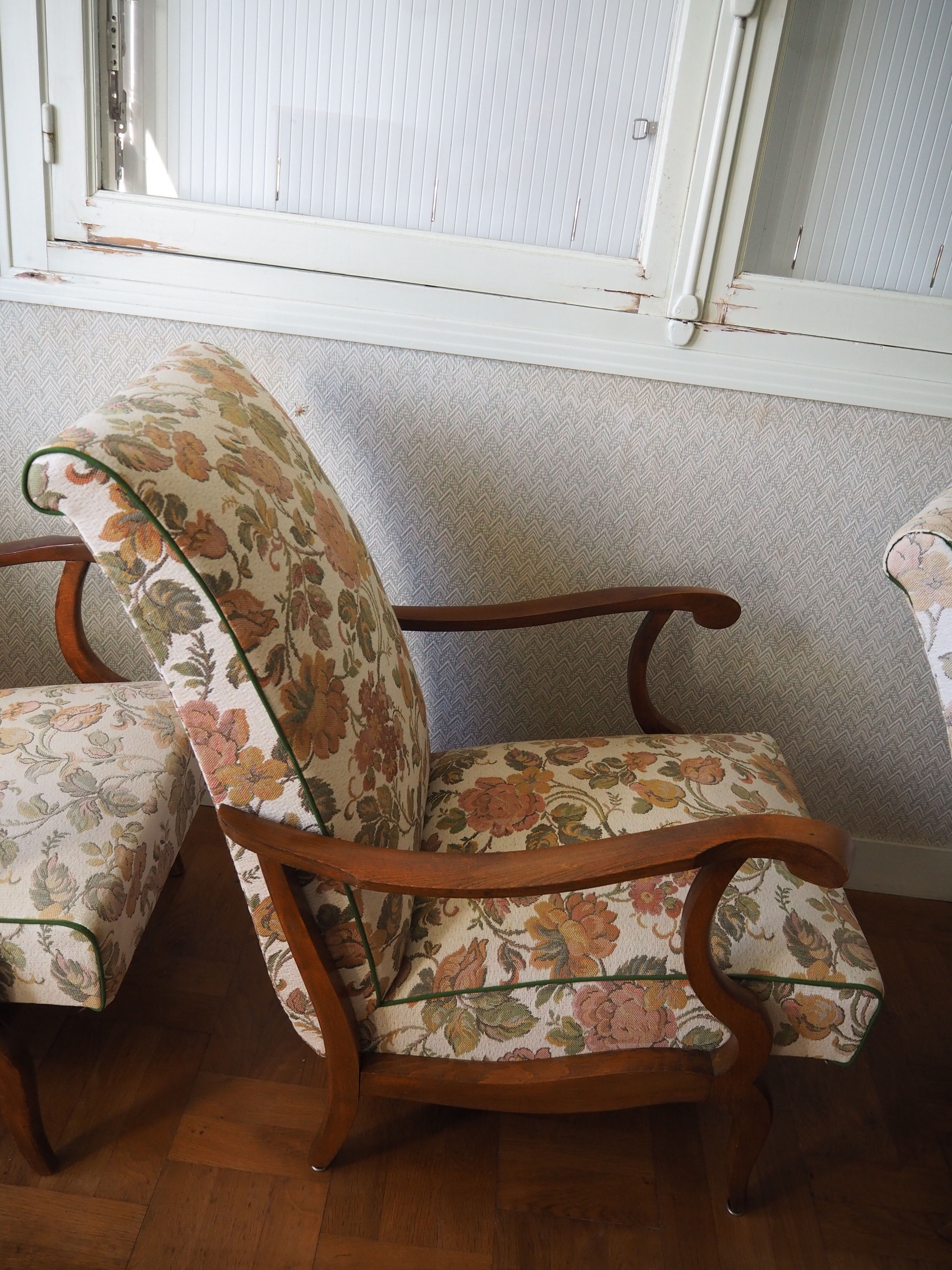 Four 1950s armchairs - wooden armrests