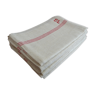 Lot 6 large old DL monogrammed tea towels