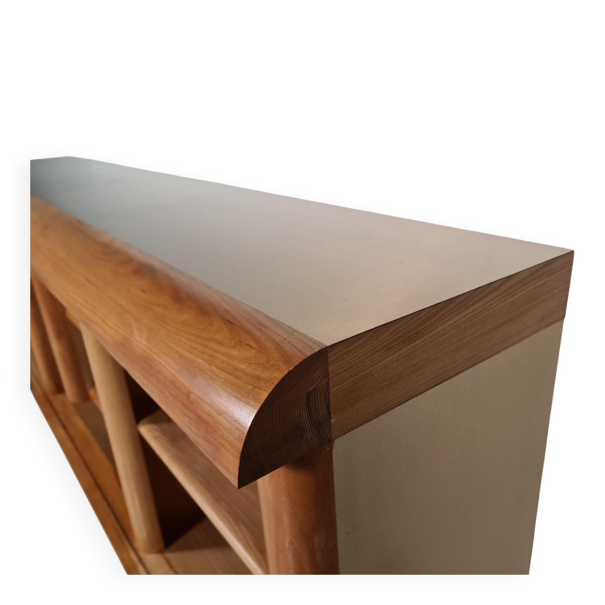 Enfilade/Credenza in oak and brushed brass, Italy, 1970