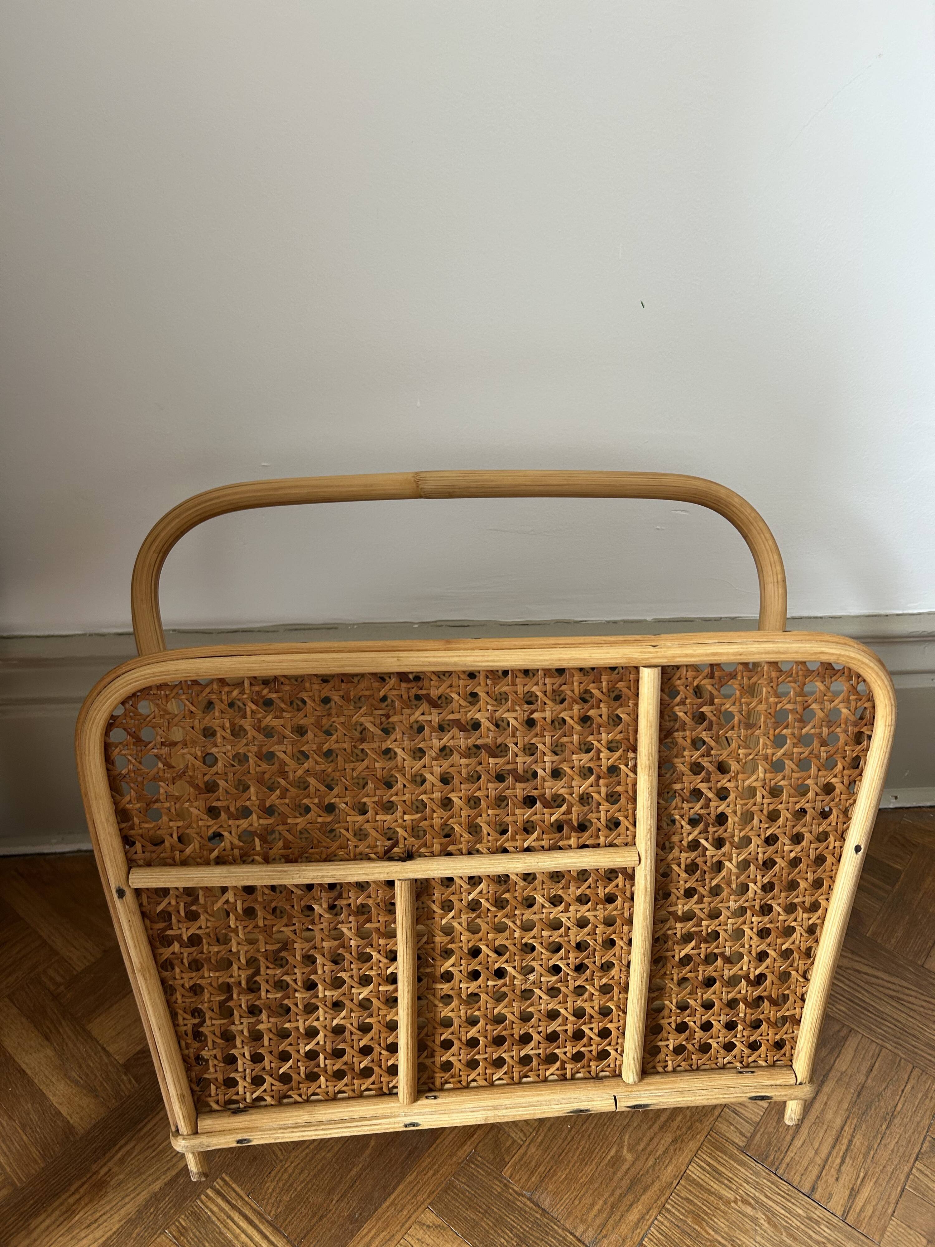 Rattan and cane magazine rack from the 1960s.