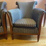 Pair of Art Deco style armchairs, refurbished. Upholstery fabric for armchairs.