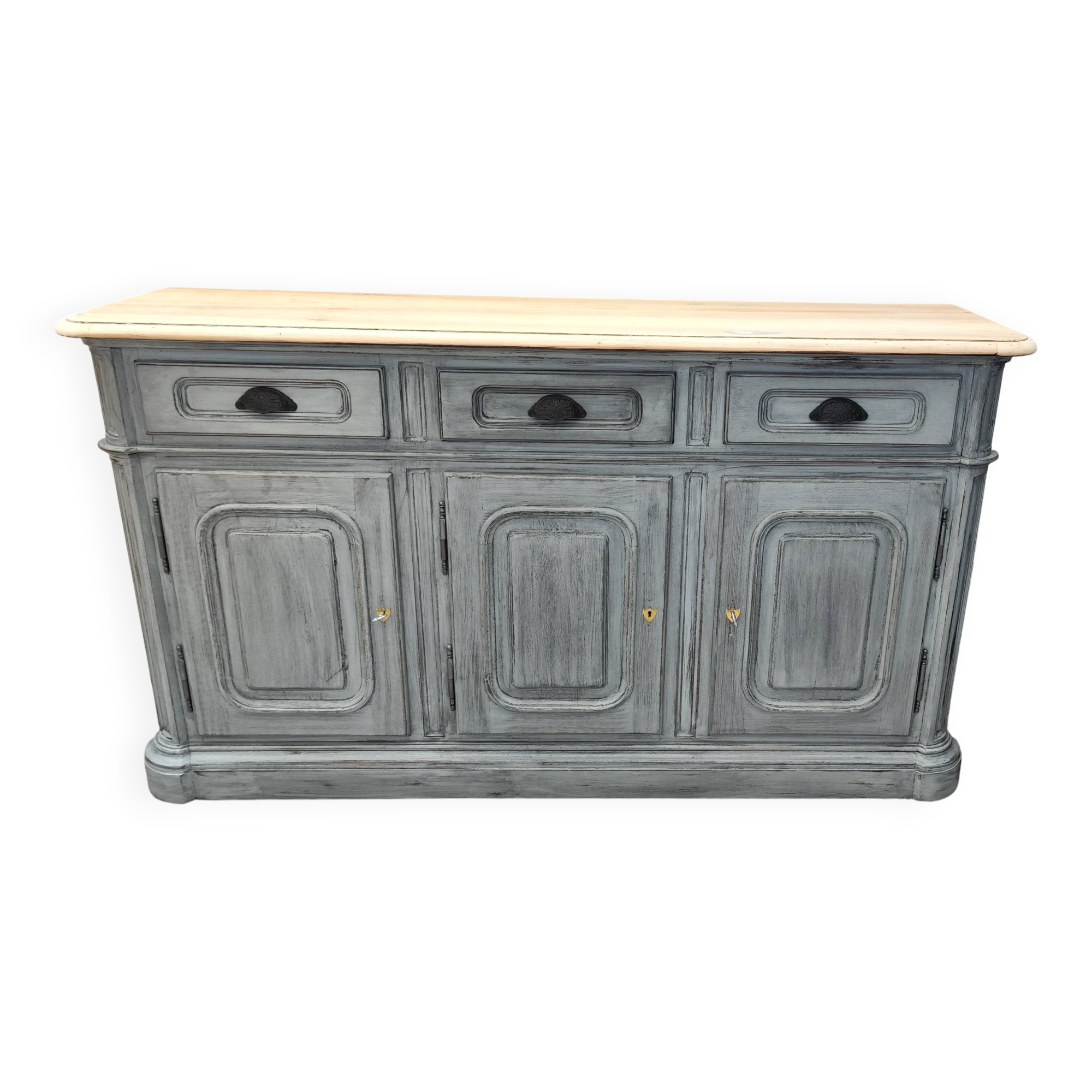 Grey patina furniture with three doors and three drawers