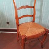 Extendable table and 4 straw chairs, cherry wood