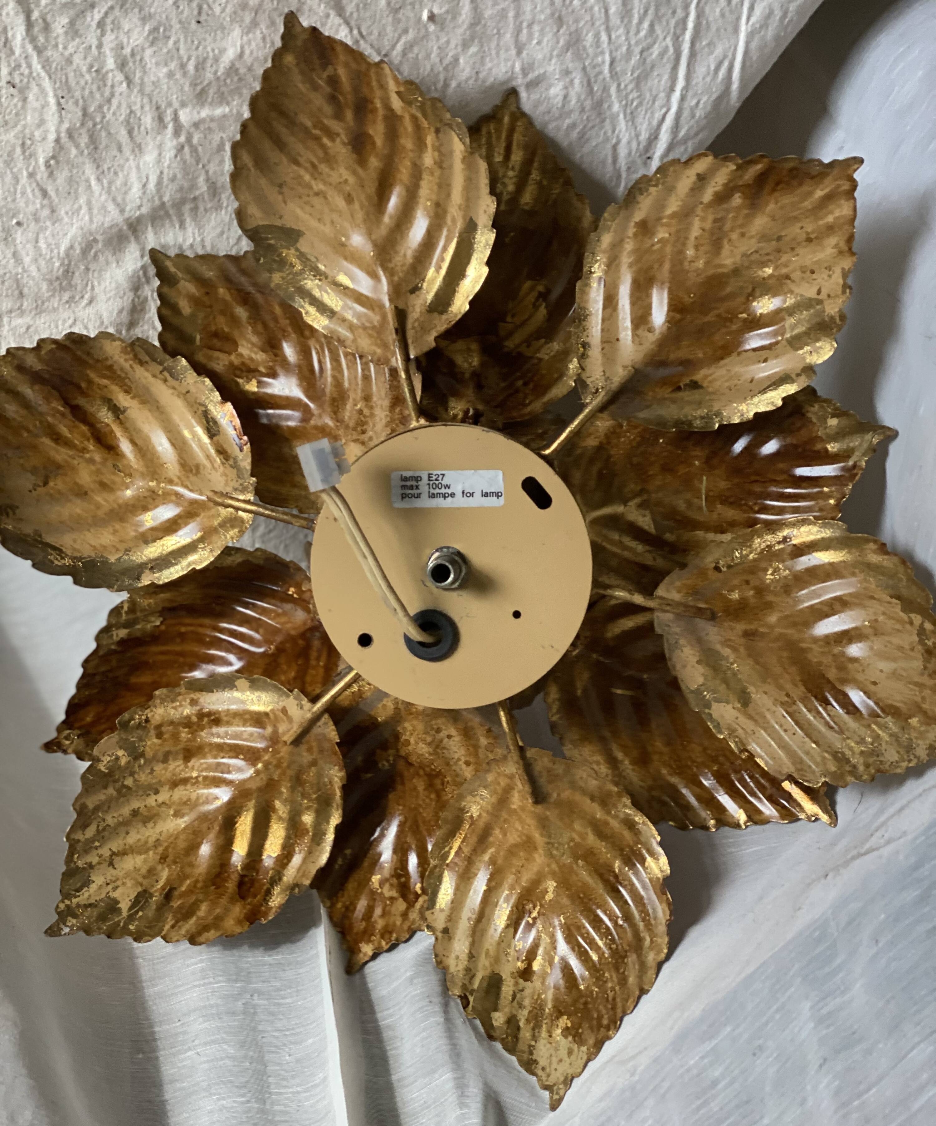Pair of vintage Masca wall lights with golden flowers, 1970s