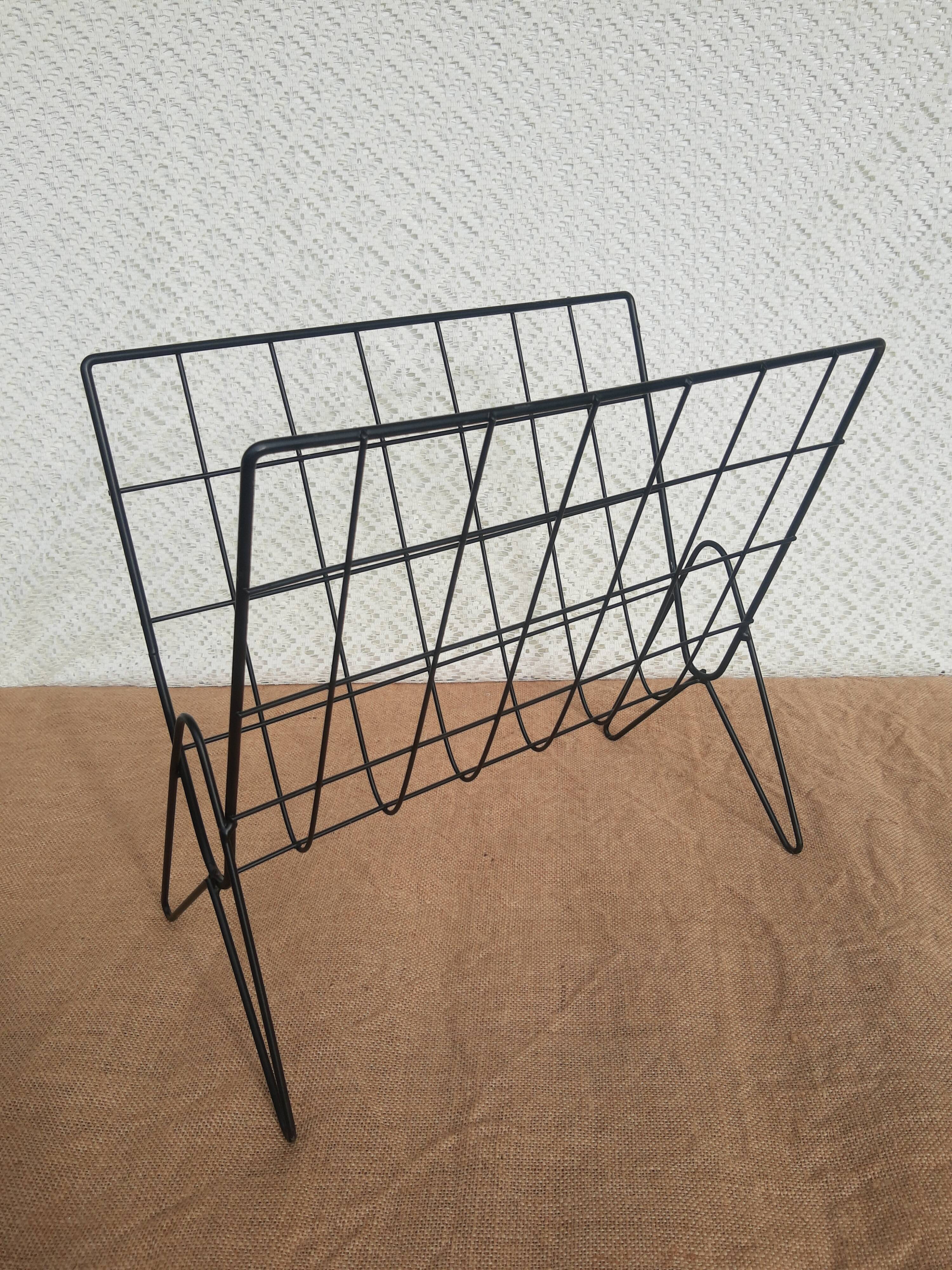 Vintage black metal wire magazine holder