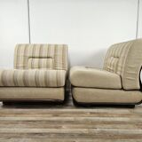 Mid Century Italian Armchairs in Wood and Fabric