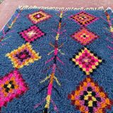 Berber rug 3x2M Thick wool deep blue & multicoloured Berber patterns