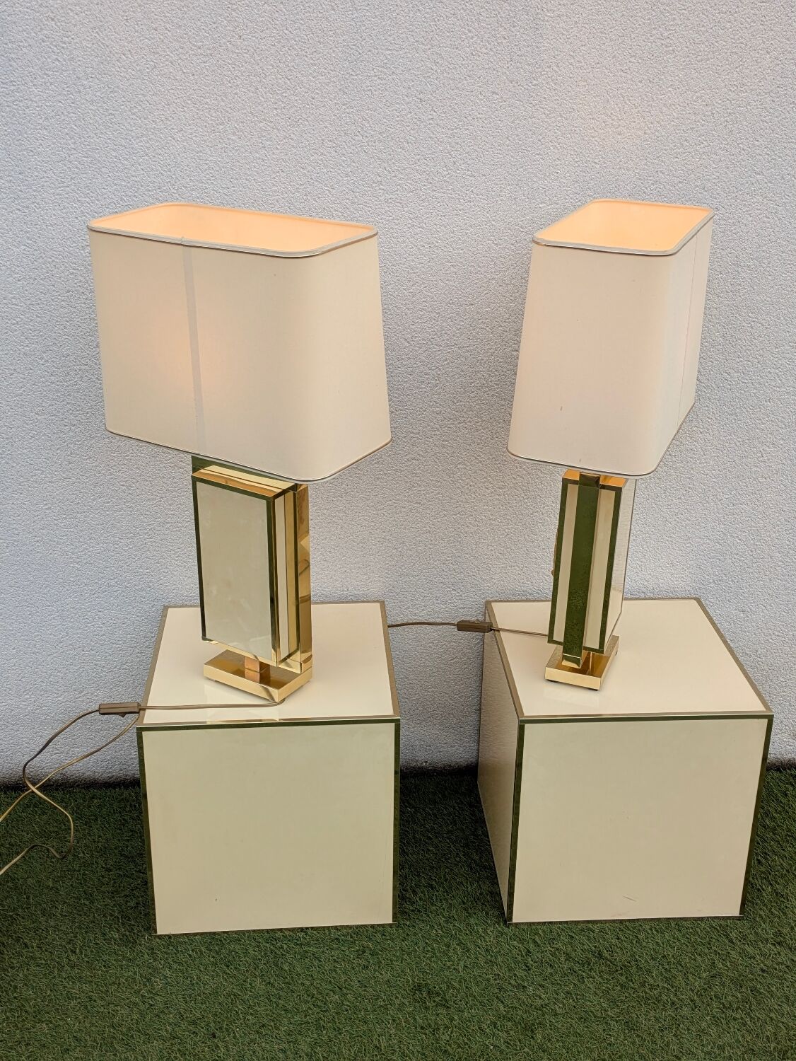 Pair of Philippe Cheverny lamps on bases, vintage 1970s.