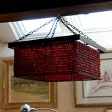 Important Red Glass Bead Chandelier, Murano, Brutalism, c. 1970