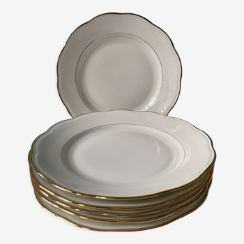 Set of 6 flat plates in vintage white porcelain
