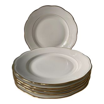 Set of 6 flat plates in vintage white porcelain