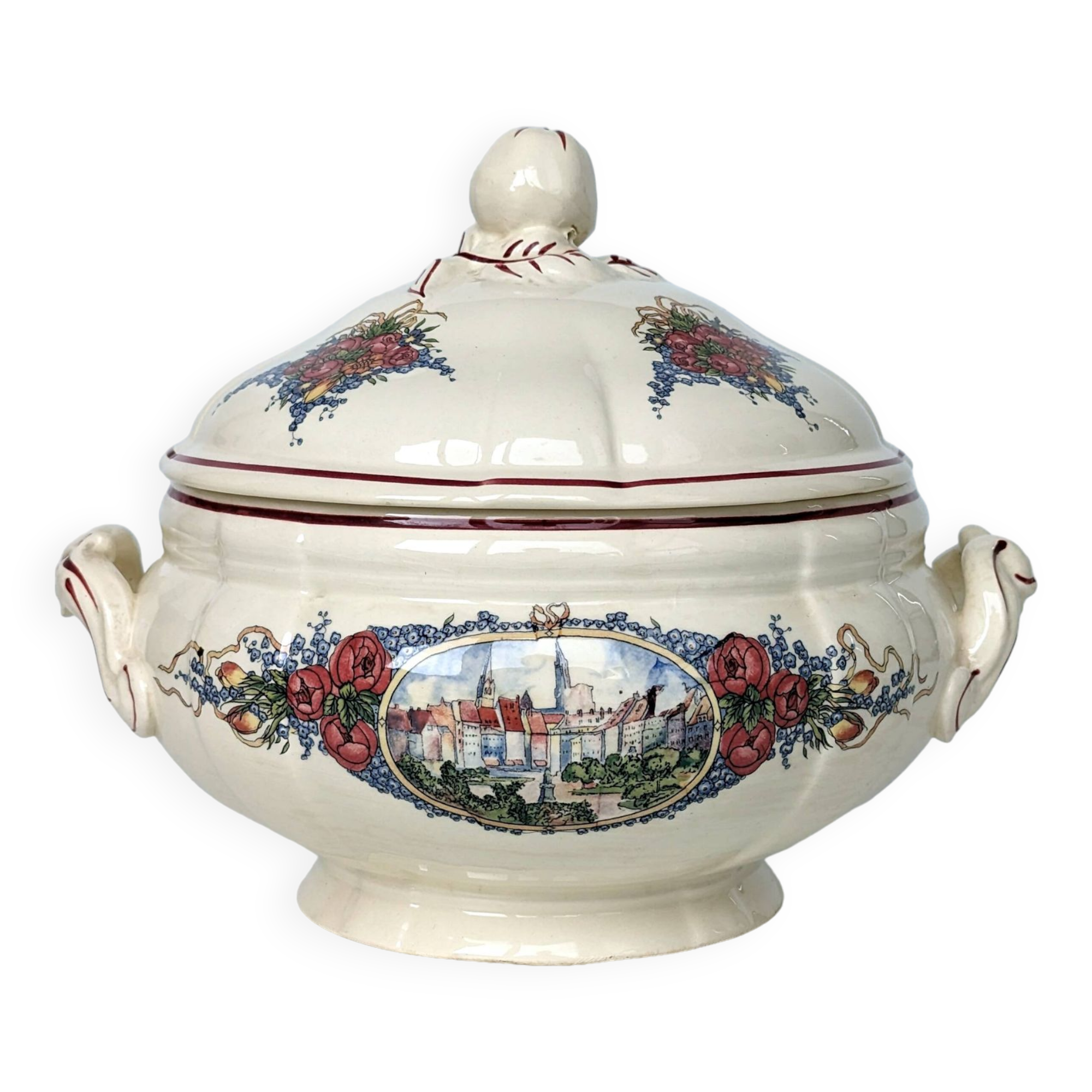 Earthenware tureen from sarreguemines obernai model illustrated by henri loux