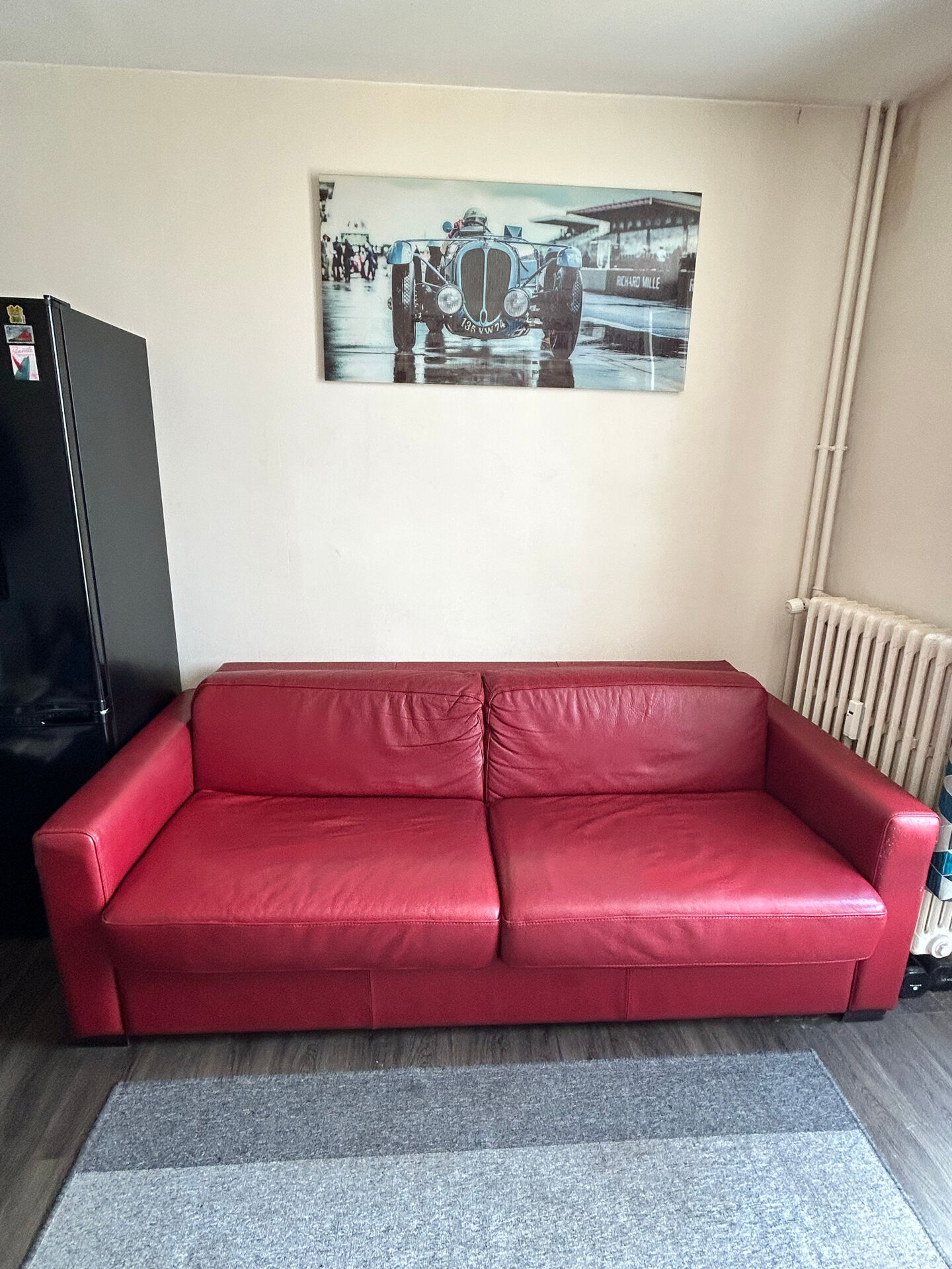 Red genuine cowhide convertible sofa