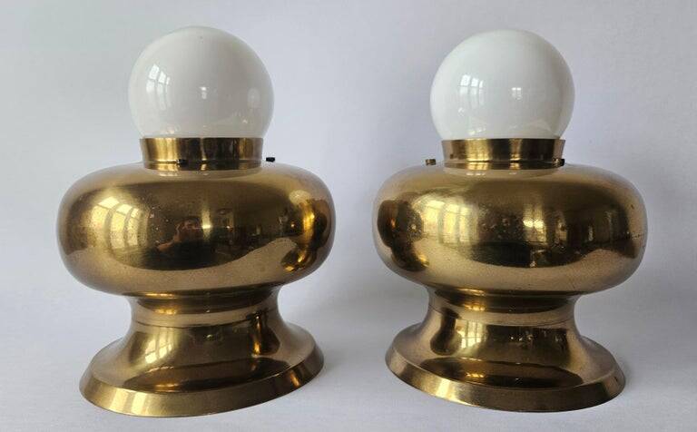 Pair of Brass Flush Mounts, Italy, 1970s
