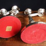 Pair of silver metal candlesticks / 3-branch silver metal candelabras.