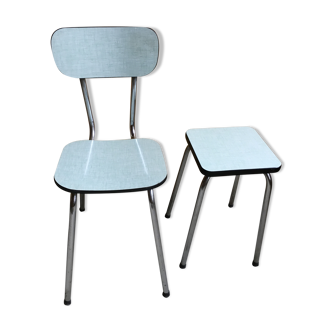 Chaise et tabouret en Formica des années 1950