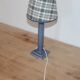 Vintage table lamp in bluish grey ceramic – Conical lampshade in Scottish tartan – 1970s/80s