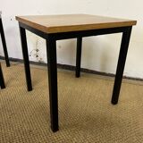Pair of wooden and vintage metal bedside tables